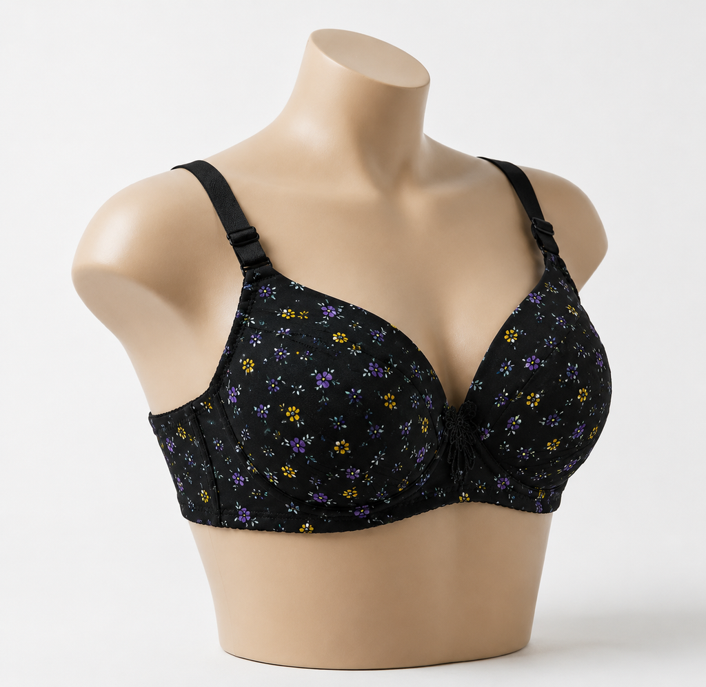Black Petal Luxe Floral Print Full Coverage Padded Bra