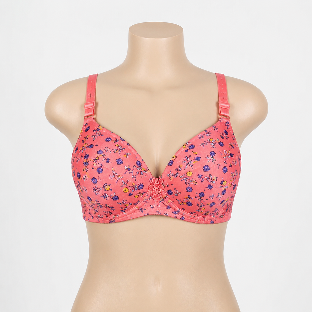 Coral Petal Luxe Floral Print Full Coverage Padded Bra