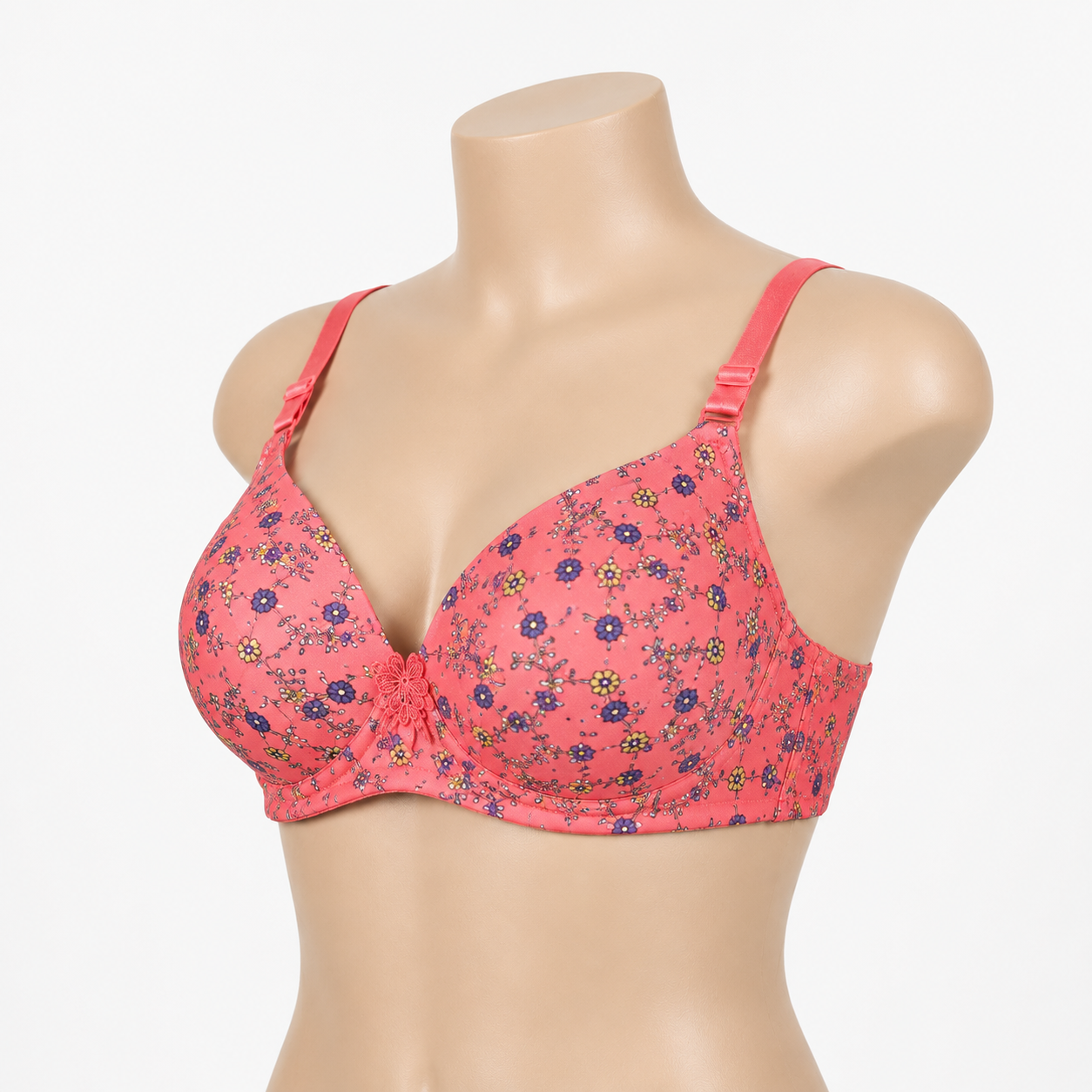 Coral Petal Luxe Floral Print Full Coverage Padded Bra