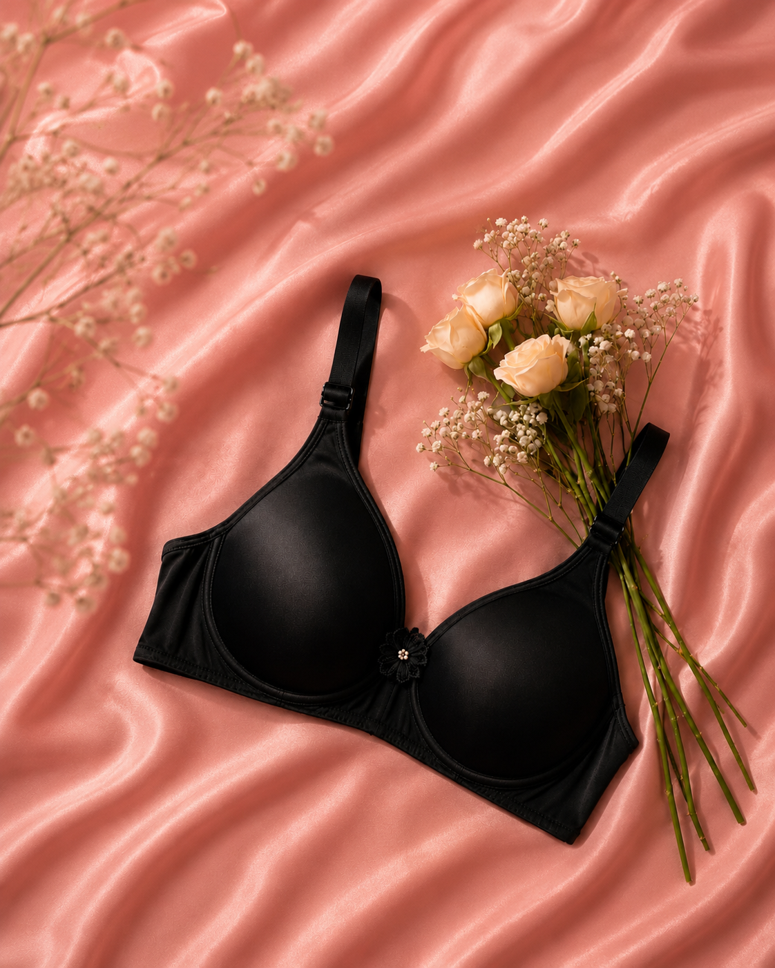 Luna Classic Women's Everyday T-Shirt Bra | Lightly Padded | Wire-Free | Seamless Comfort | Black & Cream
